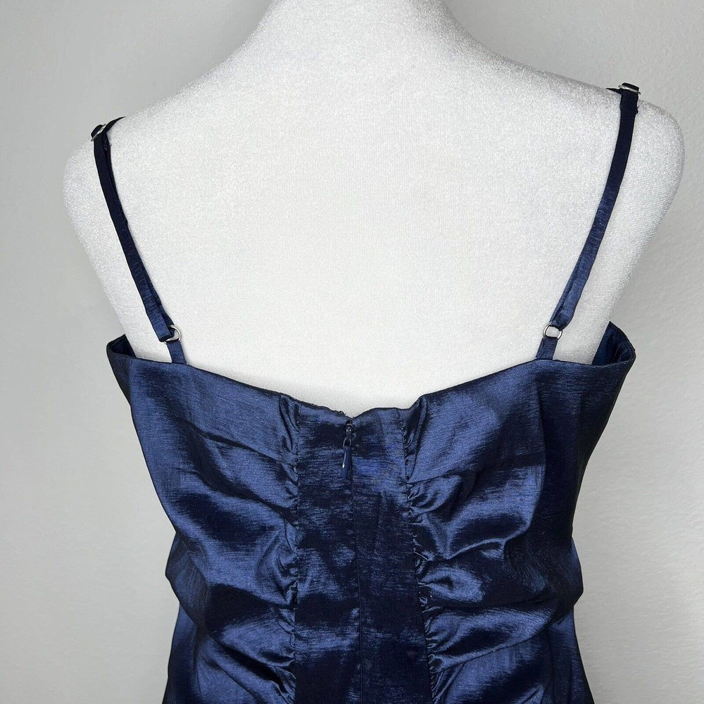 Calvin Klein Metallic Blue Taffeta Sleeveless Ruched Cocktail Party Dress Sz 10 - Picture 7 of 12